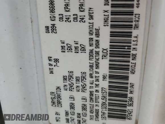 1999 Dodge 1500 с VIN 1B7HF13Z8XJ501577, выставлен на аукционе Copart как лот 83444274 с пробегом 153 172 миль миль и Списание • Salvage title. История ставок и продаж доступна на DreamBid. Изображение 14.