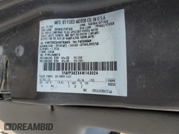 ✅ 2004 Ford Focus ZTS • VIN: 1FAFP38ZX4W143024 • Lot: 67103935. Listed on Copart with 172,996 mi. Free auction sales archive from the USA and detailed vehicle history report at DreamBid. Image 12.