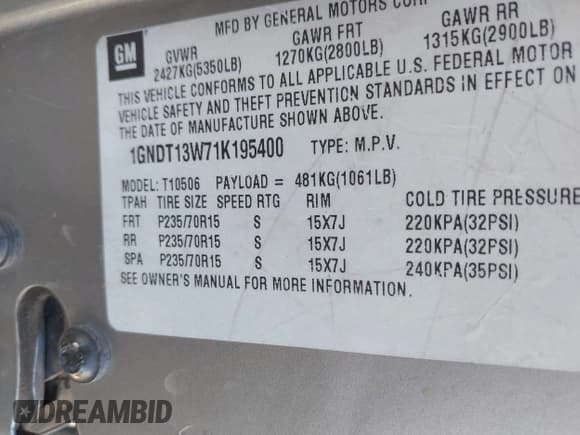 ✅ 2001 Chevrolet Blazer LT • VIN: 1GNDT13W71K195400 • Lot: 41682682. Wystawiony na IAAI z przebiegiem 178 957 mil. Bezpłatny archiwum sprzedaży aukcyjnych z USA i szczegółowy raport historii pojazdu na DreamBid. Zdjęcie 9.