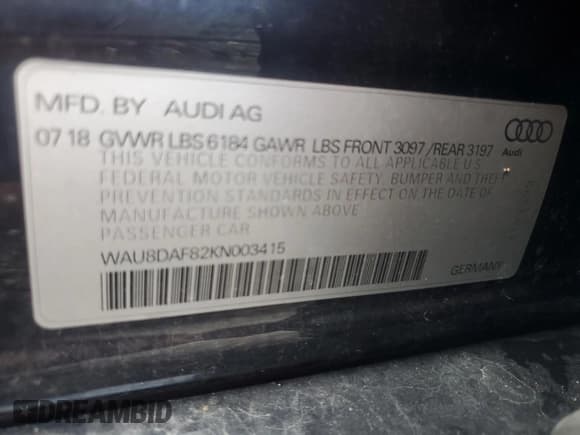 ✅ 2019 Audi A8 • VIN: WAU8DAF82KN003415 • Lot: 70989575. Listed on Copart with 67,743 mi. Free auction sales archive from the USA and detailed vehicle history report at DreamBid. Image 12.