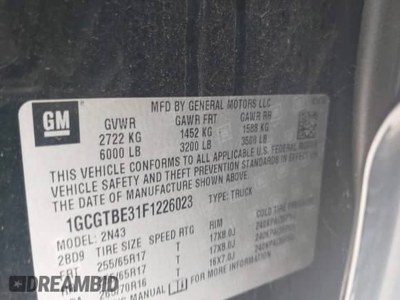 2015 Chevrolet Colorado 4WD LT с VIN 1GCGTBE31F1226023, выставлен на аукционе IAAI как лот 43498695 с пробегом 169 383 миль миль и . История ставок и продаж доступна на DreamBid. Изображение 9.