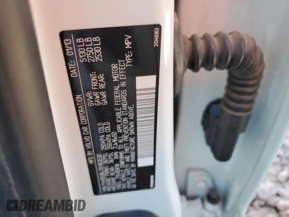 ✅ 2013 Volvo XC70 3.2L • VIN: YV4952BL7D1163530 • Lot: 74746084. Listed on Copart with 98,045 mi. Free auction sales archive from the USA and detailed vehicle history report at DreamBid. Image 12.