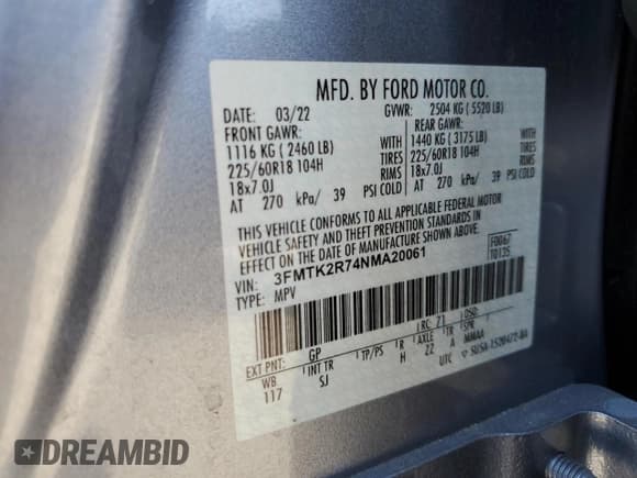 ✅ 2022 Ford Mustang Mach-E California Route 1 • VIN: 3FMTK2R74NMA20061 • Lot: 65217493. Listed on Copart with 16,252 mi. Free auction sales archive from the USA and detailed vehicle history report at DreamBid. Image 12.