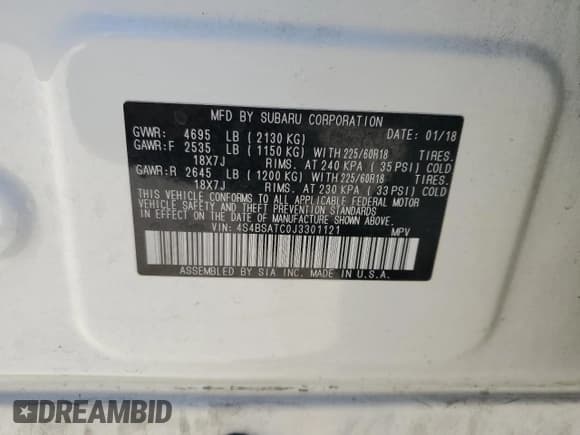 ✅ 2018 Subaru Outback Touring • VIN: 4S4BSATC0J3301121 • Лот: 91289605. Опубликован ранее на Copart с пробегом 84 608 миль. Бесплатный доступ к архиву аукционных продаж из США и подробный отчёт об истории автомобиля на DreamBid. Изображение 13.