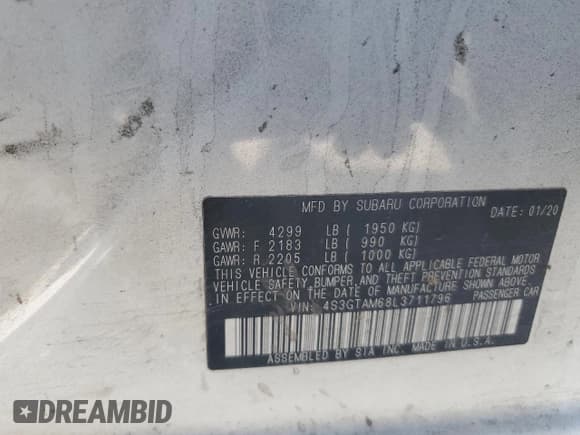 ✅ 2020 Subaru Impreza Special Sports • VIN: 4S3GTAM68L3711796 • Lot: 86850375. Listed on Copart with 89,651 mi. Free auction sales archive from the USA and detailed vehicle history report at DreamBid. Image 12.