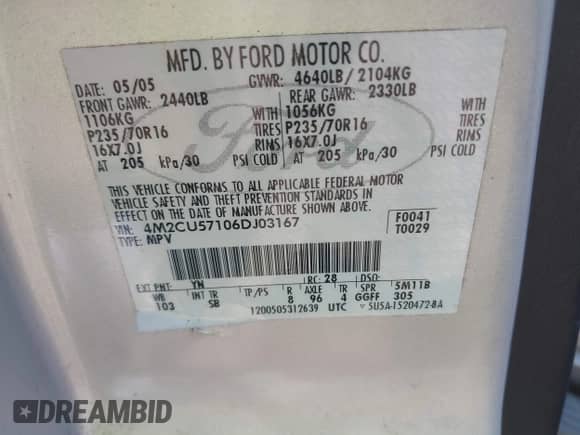 2006 Mercury Mariner Luxury с VIN 4M2CU57106DJ03167, выставлен на аукционе IAAI как лот 42600111 с пробегом 273 239 миль миль и . История ставок и продаж доступна на DreamBid. Изображение 9.