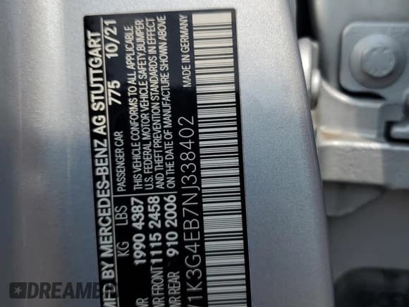 ✅ 2022 Mercedes-Benz A 220 • VIN: W1K3G4EB7NJ338402 • Lot: 69349645. Wystawiony na Copart z przebiegiem 51 922 mil. Bezpłatny archiwum sprzedaży aukcyjnych z USA i szczegółowy raport historii pojazdu na DreamBid. Zdjęcie 12.