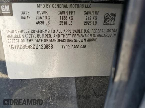 ✅ 2012 Chevrolet Volt • VIN: 1G1RD6E48CU120838 • Lot: 76304934. Wystawiony na Copart z przebiegiem 119 041 mil. Bezpłatny archiwum sprzedaży aukcyjnych z USA i szczegółowy raport historii pojazdu na DreamBid. Zdjęcie 12.