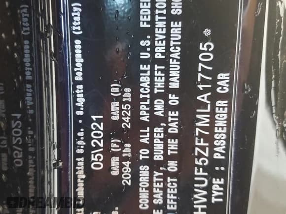 ✅ 2021 Lamborghini Huracan • VIN: ZHWUF5ZF7MLA17705 • Лот: 58845374. Опубликован ранее на Copart с пробегом 3 510 миль. Бесплатный доступ к архиву аукционных продаж из США и подробный отчёт об истории автомобиля на DreamBid. Изображение 14.