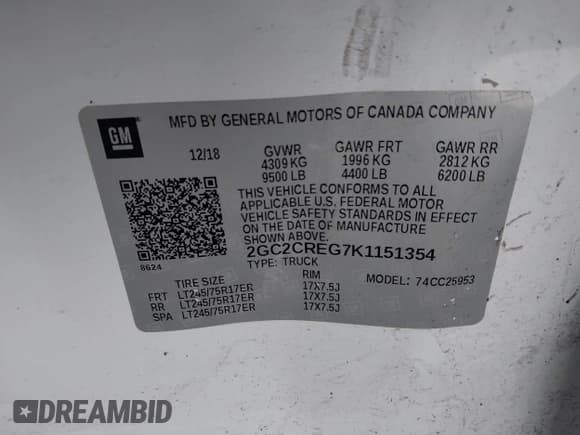 ✅ 2019 Chevrolet Silverado 2500HD Work Truck • VIN: 2GC2CREG7K1151354 • Lot: 41865798. Listed on IAAI with 109,125 mi. Free auction sales archive from the USA and detailed vehicle history report at DreamBid. Image 9.