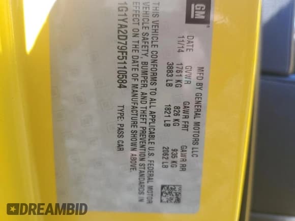 ✅ 2015 Chevrolet Corvette 1LT • VIN: 1G1YA2D79F5110584 • Lot: 84731625. Wystawiony na Copart z przebiegiem 54 934 mil. Bezpłatny archiwum sprzedaży aukcyjnych z USA i szczegółowy raport historii pojazdu na DreamBid. Zdjęcie 13.