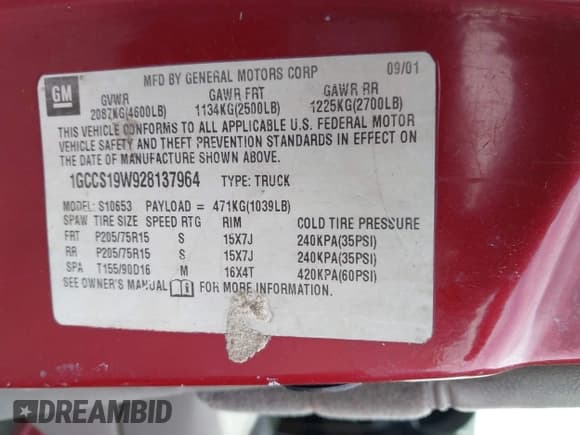 ✅ 2002 Chevrolet S-10 • VIN: 1GCCS19W928137964 • Лот: 41692833. Опубликован ранее на IAAI с пробегом 233 830 миль. Бесплатный доступ к архиву аукционных продаж из США и подробный отчёт об истории автомобиля на DreamBid. Изображение 9.