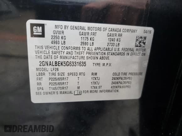 ✅ 2016 Chevrolet Equinox LS • VIN: 2GNALBEK5G6331635 • Лот: 73200104. Опубликован ранее на Copart с пробегом 107 387 миль. Бесплатный доступ к архиву аукционных продаж из США и подробный отчёт об истории автомобиля на DreamBid. Изображение 14.