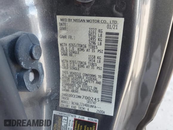 ✅ 2021 Nissan Frontier S • VIN: 1N6ED0CE1MN700245 • Лот: 43588659. Опубликован ранее на IAAI с пробегом 69 288 миль. Бесплатный доступ к архиву аукционных продаж из США и подробный отчёт об истории автомобиля на DreamBid. Изображение 9.