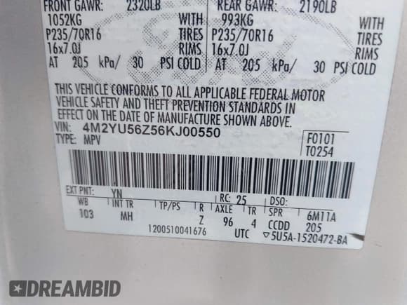 ✅ 2006 Mercury Mariner Convenience • VIN: 4M2YU56Z56KJ00550 • Лот: 42214907. Опубликован ранее на IAAI с пробегом 183 671 миль. Бесплатный доступ к архиву аукционных продаж из США и подробный отчёт об истории автомобиля на DreamBid. Изображение 9.