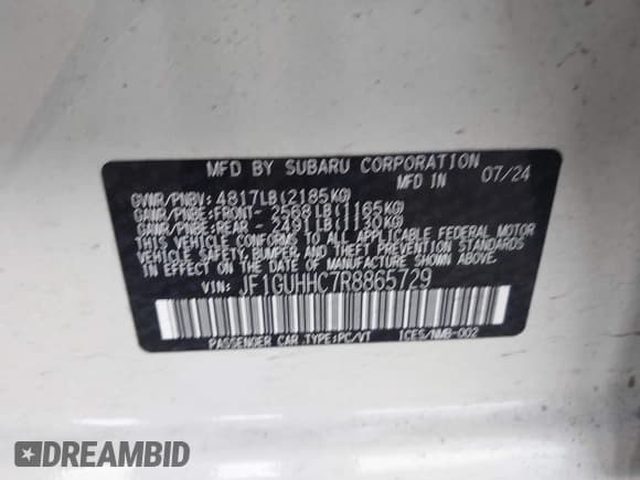 ✅ 2024 Subaru Impreza RS • VIN: JF1GUHHC7R8865729 • Lot: 42460682. Wystawiony na IAAI z przebiegiem 7 363 mil. Bezpłatny archiwum sprzedaży aukcyjnych z USA i szczegółowy raport historii pojazdu na DreamBid. Zdjęcie 9.