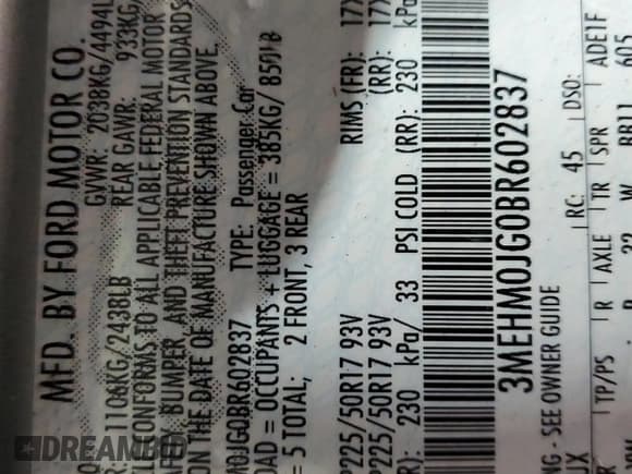 ✅ 2011 Mercury Milan Premier • VIN: 3MEHM0JG0BR602837 • Лот: 66318115. Опубликован ранее на Copart с пробегом Не указан. Бесплатный доступ к архиву аукционных продаж из США и подробный отчёт об истории автомобиля на DreamBid. Изображение 12.