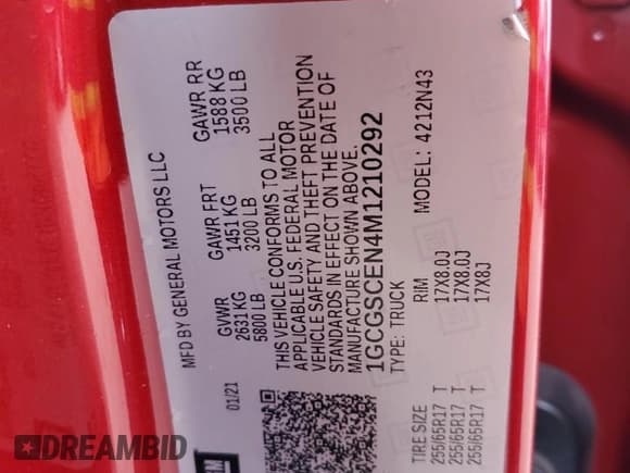 ✅ 2021 Chevrolet Colorado 2WD LT • VIN: 1GCGSCEN4M1210292 • Lot: 49714505. Listed on Copart with 96,725 mi. Free auction sales archive from the USA and detailed vehicle history report at DreamBid. Image 13.