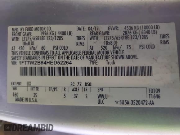 ✅ 2017 Ford F-250 Lariat • VIN: 1FT7W2B64HED52264 • Lot: 41180825. Listed on IAAI with 192,109 mi. Free auction sales archive from the USA and detailed vehicle history report at DreamBid. Image 9.