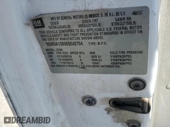 ✅ 2008 Chevrolet HHR LS • VIN: 3GNDA13D98S642764 • Lot: 52967545. Listed on Copart with 215,828 mi. Free auction sales archive from the USA and detailed vehicle history report at DreamBid. Image 12.