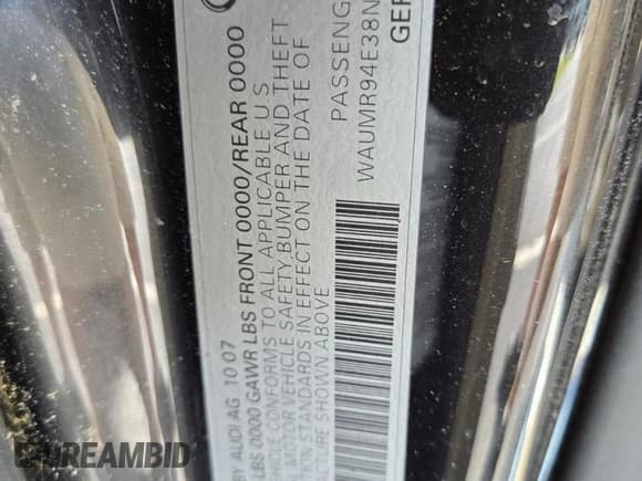 ✅ 2008 Audi A8 • VIN: WAUMR94E38N002421 • Lot: 80403635. Wystawiony na Copart z przebiegiem 147 269 mil. Bezpłatny archiwum sprzedaży aukcyjnych z USA i szczegółowy raport historii pojazdu na DreamBid. Zdjęcie 10.
