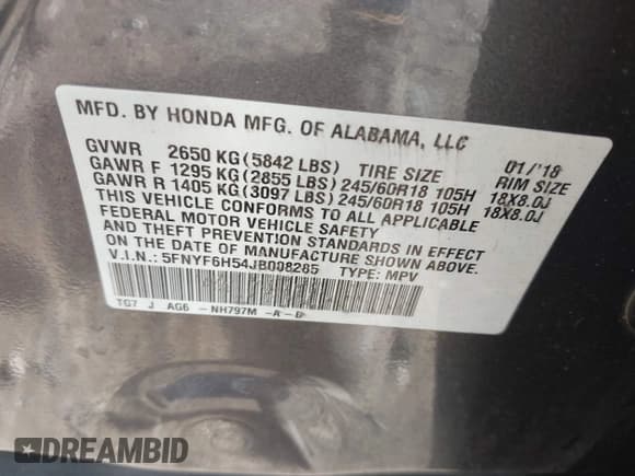 ✅ 2018 Honda Pilot EX-L • VIN: 5FNYF6H54JB008285 • Lot: 43032471. Wystawiony na IAAI z przebiegiem 128 664 mil. Bezpłatny archiwum sprzedaży aukcyjnych z USA i szczegółowy raport historii pojazdu na DreamBid. Zdjęcie 9.