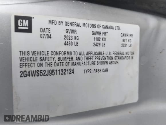 ✅ 2005 Buick Century Custom • VIN: 2G4WS52J951132124 • Лот: 43530895. Опубликован ранее на IAAI с пробегом 46 972 миль. Бесплатный доступ к архиву аукционных продаж из США и подробный отчёт об истории автомобиля на DreamBid. Изображение 9.