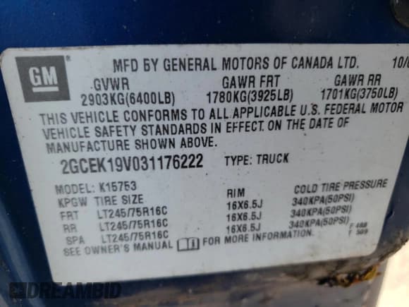 ✅ 2003 Chevrolet Silverado 1500 • VIN: 2GCEK19V031176222 • Лот: 50508345. Опубликован ранее на Copart с пробегом Не указан. Бесплатный доступ к архиву аукционных продаж из США и подробный отчёт об истории автомобиля на DreamBid. Изображение 12.