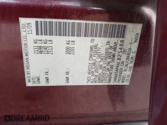 ✅ 2010 Nissan Maxima SV • VIN: 1N4AA5AP4AC825488 • Lot: 43344800. Wystawiony na IAAI z przebiegiem 271 699 mil. Bezpłatny archiwum sprzedaży aukcyjnych z USA i szczegółowy raport historii pojazdu na DreamBid. Zdjęcie 9.