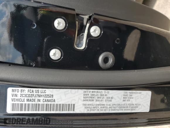 ✅ 2022 Dodge Challenger R/T Scat Pack Widebody • VIN: 2C3CDZFJ7NH122528 • Lot: 67906613. Listed on Copart with 12,809 mi. Free auction sales archive from the USA and detailed vehicle history report at DreamBid. Image 15.