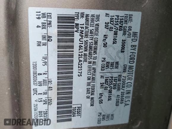 ✅ 2002 Ford Expedition XLT • VIN: 1FMPU16L12LA22175 • Lot: 54775265. Listed on Copart with 153,550 mi. Free auction sales archive from the USA and detailed vehicle history report at DreamBid. Image 13.