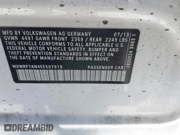 ✅ 2014 Volkswagen CC Executive • VIN: WVWRP7AN4EE507919 • Lot: 42990421. Listed on IAAI with 106,338 mi. Free auction sales archive from the USA and detailed vehicle history report at DreamBid. Image 9.