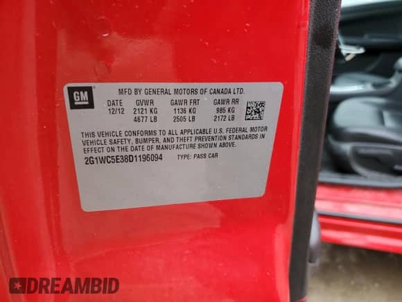 2013 Chevrolet Impala LTZ с VIN 2G1WC5E38D1196094, выставлен на аукционе Copart как лот 71688525 с пробегом 144 394 миль миль и Списание • Salvage title. История ставок и продаж доступна на DreamBid. Изображение 12.