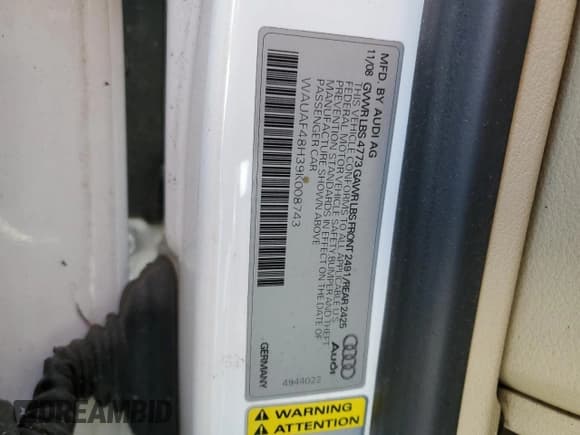 ✅ 2009 Audi A4 2.0T • VIN: WAUAF48H39K008743 • Lot: 49572475. Wystawiony na Copart z przebiegiem 156 596 mil. Bezpłatny archiwum sprzedaży aukcyjnych z USA i szczegółowy raport historii pojazdu na DreamBid. Zdjęcie 13.