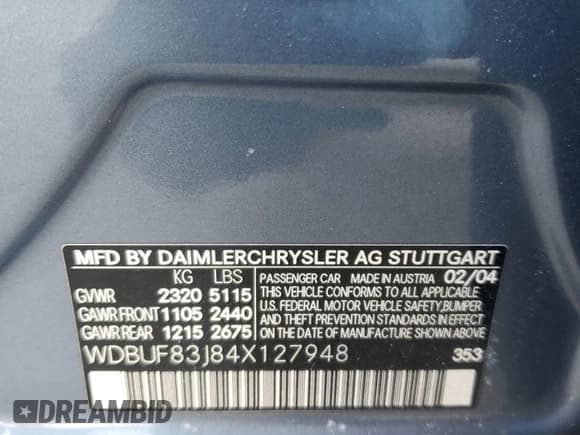 ✅ 2004 Mercedes-Benz E 500 • VIN: WDBUF83J84X127948 • Lot: 44614975. Listed on Copart with Not provided. Free auction sales archive from the USA and detailed vehicle history report at DreamBid. Image 12.