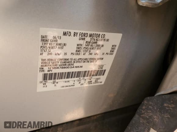 ✅ 2014 Ford Explorer • VIN: 1FM5K7B80EGA18536 • Lot: 58386575. Wystawiony na Copart z przebiegiem 111 005 mil. Bezpłatny archiwum sprzedaży aukcyjnych z USA i szczegółowy raport historii pojazdu na DreamBid. Zdjęcie 14.