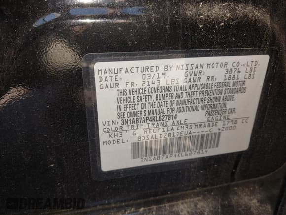 ✅ 2019 Nissan Sentra SV • VIN: 3N1AB7AP4KL627814 • Lot: 43086357. Listed on IAAI with 89,110 mi. Free auction sales archive from the USA and detailed vehicle history report at DreamBid. Image 9.