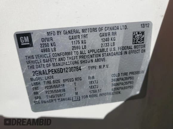 ✅ 2013 Chevrolet Equinox LT • VIN: 2GNALPEK6D1200784 • Лот: 82626575. Опубликован ранее на Copart с пробегом 159 225 миль. Бесплатный доступ к архиву аукционных продаж из США и подробный отчёт об истории автомобиля на DreamBid. Изображение 13.