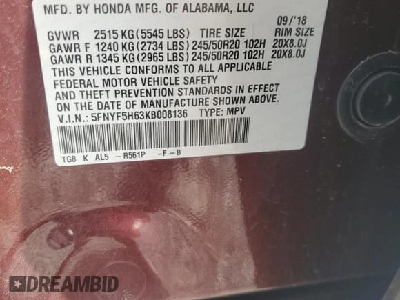 ✅ 2019 Honda Pilot Touring 7-Passenger • VIN: 5FNYF5H63KB008136 • Lot: 90043275. Listed on Copart with 65,025 mi. Free auction sales archive from the USA and detailed vehicle history report at DreamBid. Image 13.