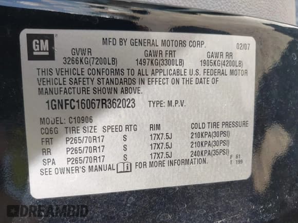 ✅ 2007 Chevrolet Suburban LTZ • VIN: 1GNFC16067R362023 • Lot: 43295147. Listed on IAAI with 147,539 mi. Free auction sales archive from the USA and detailed vehicle history report at DreamBid. Image 9.