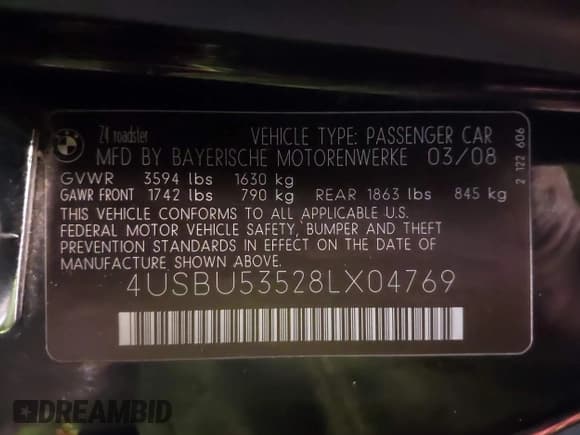 ✅ 2008 BMW Z4 3.0si • VIN: 4USBU53528LX04769 • Lot: 42039757. Wystawiony na IAAI z przebiegiem 113 500 mil. Bezpłatny archiwum sprzedaży aukcyjnych z USA i szczegółowy raport historii pojazdu na DreamBid. Zdjęcie 9.