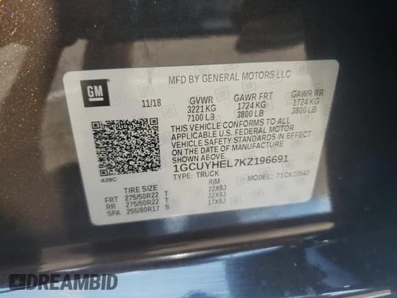 ✅ 2019 Chevrolet Silverado 1500 High Country • VIN: 1GCUYHEL7KZ196691 • Lot: 69539204. Wystawiony na Copart z przebiegiem 174 842 mil. Bezpłatny archiwum sprzedaży aukcyjnych z USA i szczegółowy raport historii pojazdu na DreamBid. Zdjęcie 12.