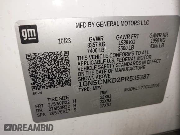✅ 2023 Chevrolet Tahoe LT • VIN: 1GNSCNKD2PR535387 • Lot: 43482752. Wystawiony na IAAI z przebiegiem 27 256 mil. Bezpłatny archiwum sprzedaży aukcyjnych z USA i szczegółowy raport historii pojazdu na DreamBid. Zdjęcie 9.