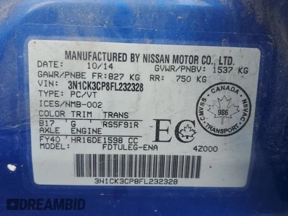 ✅ 2015 Nissan Micra S • VIN: 3N1CK3CP8FL232328 • Лот: 71670675. Опубликован ранее на Copart с пробегом 101 861 миль. Бесплатный доступ к архиву аукционных продаж из США и подробный отчёт об истории автомобиля на DreamBid. Изображение 13.