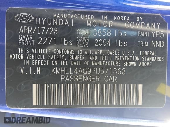 ✅ 2023 Hyundai Elantra SE • VIN: KMHLL4AG9PU571363 • Lot: 80213965. Listed on Copart with 42,843 mi. Free auction sales archive from the USA and detailed vehicle history report at DreamBid. Image 12.