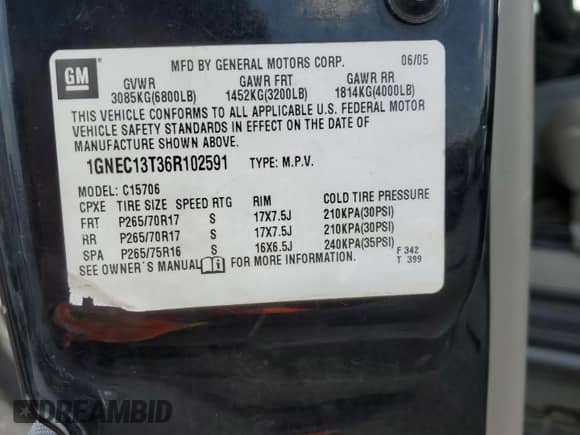 2006 Chevrolet Tahoe Z71 с VIN 1GNEC13T36R102591, выставлен на аукционе Copart как лот 68008185 с пробегом 215 986 миль миль и Списание • Salvage title. История ставок и продаж доступна на DreamBid. Изображение 14.