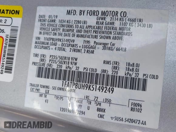 ✅ 2019 Ford Mustang EcoBoost • VIN: 1FATP8UH9K5149249 • Лот: 43347960. Опубликован ранее на IAAI с пробегом 89 226 миль. Бесплатный доступ к архиву аукционных продаж из США и подробный отчёт об истории автомобиля на DreamBid. Изображение 9.