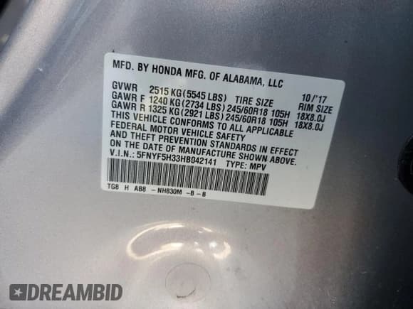 ✅ 2017 Honda Pilot EX • VIN: 5FNYF5H33HB042141 • Лот: 80222315. Опубликован ранее на Copart с пробегом 111 770 миль. Бесплатный доступ к архиву аукционных продаж из США и подробный отчёт об истории автомобиля на DreamBid. Изображение 13.