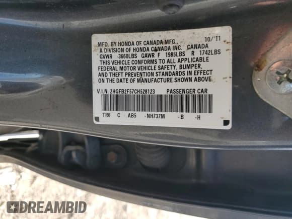 ✅ 2012 Honda Civic LX • VIN: 2HGFB2F57CH528123 • Лот: 82188715. Опубликован ранее на Copart с пробегом 201 650 миль. Бесплатный доступ к архиву аукционных продаж из США и подробный отчёт об истории автомобиля на DreamBid. Изображение 12.