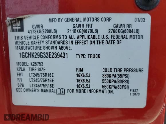 ✅ 2003 Chevrolet Silverado 2500HD LS • VIN: 1GCHK29G33E239431 • Lot: 54383905. Wystawiony na Copart z przebiegiem 71 232 mil. Bezpłatny archiwum sprzedaży aukcyjnych z USA i szczegółowy raport historii pojazdu na DreamBid. Zdjęcie 12.